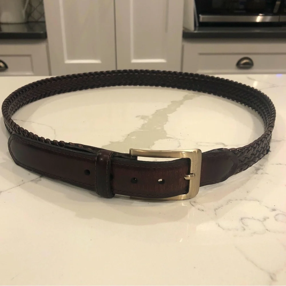 Woven Brown Leather Faux Leather Everyday Casual Adjustable Jeans Belt Size 38